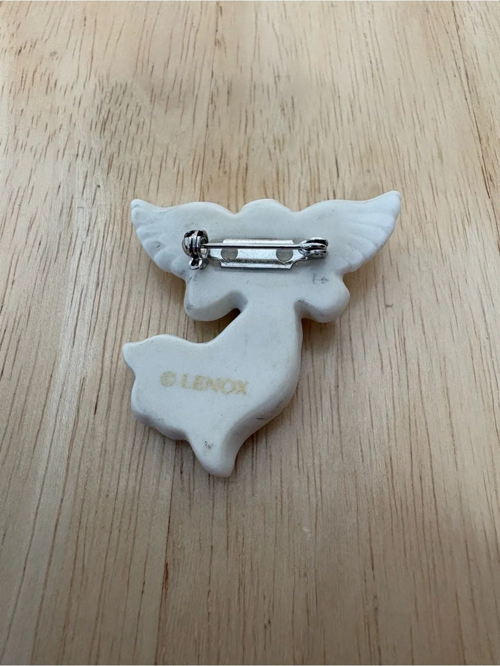 Vintage Lenox White Ceramic Angel Pin with Gold Heart
